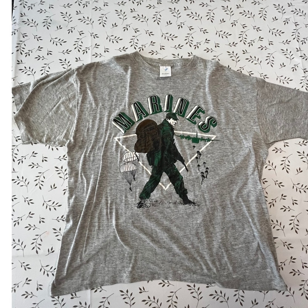 Vintage Jostens US Marines Graphic T-Shirt Gray Made in USA XL Military Tee